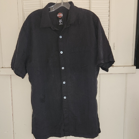 Harley-Davidson Other - Harley-DavidsonSilk Blend Motorcycle Print Black Button Down Shirt Short Sleeve